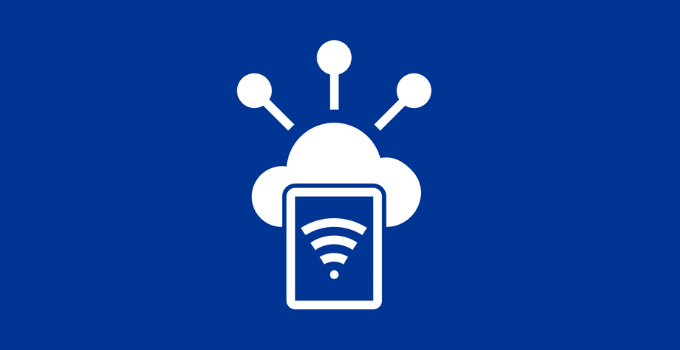 White phone with wifi connected to cloud on blue background